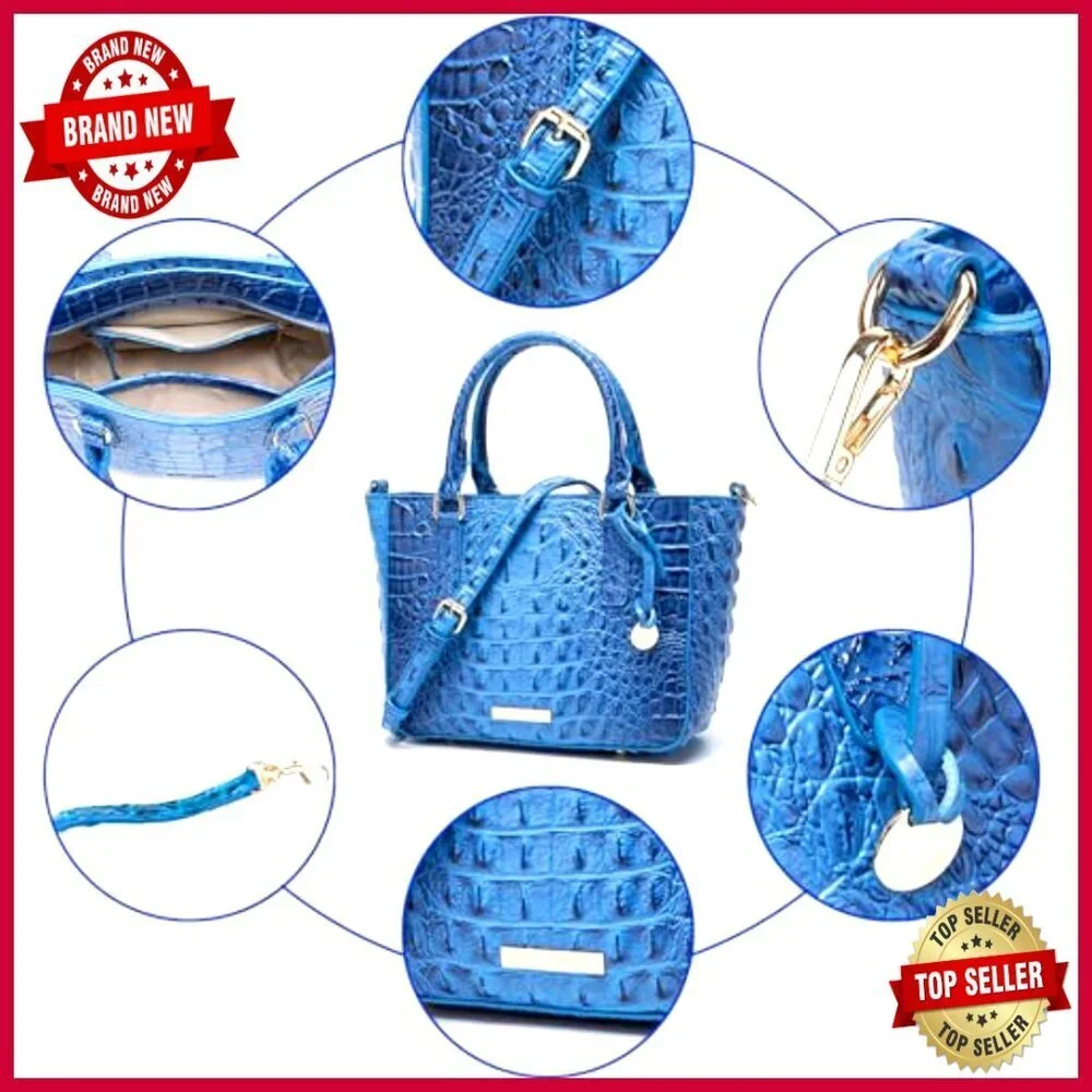 Crocodile Embossed Leather Tote Satchel Purse with Adjustable Crossbody Strap